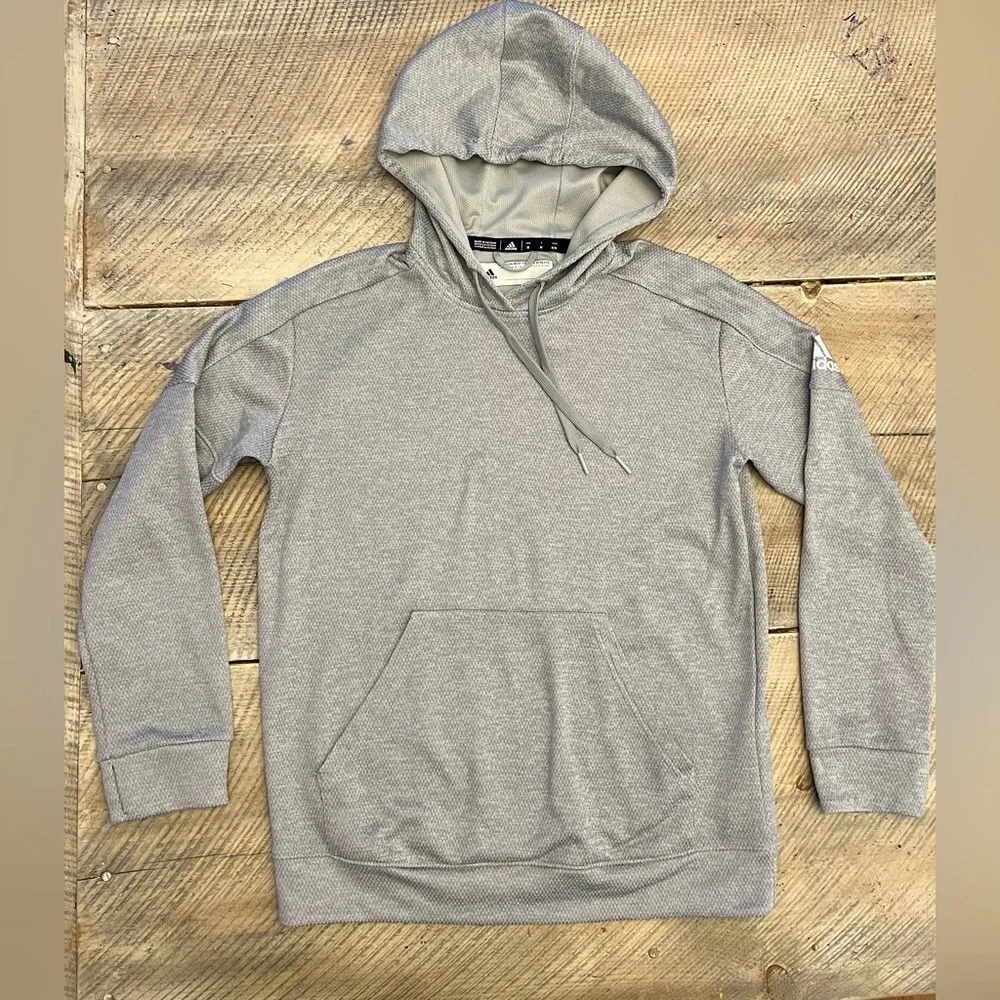 Adidas‎ Hoodie Men Medium Gray Excellent Climalite Honeycomb Textured Pullover